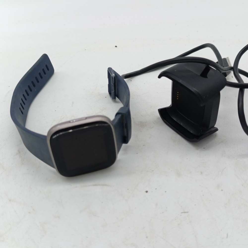 Fitbit Versa 2 Smartwatch Mist Grey Navy Blue FB507 Tested Working Charger ea
